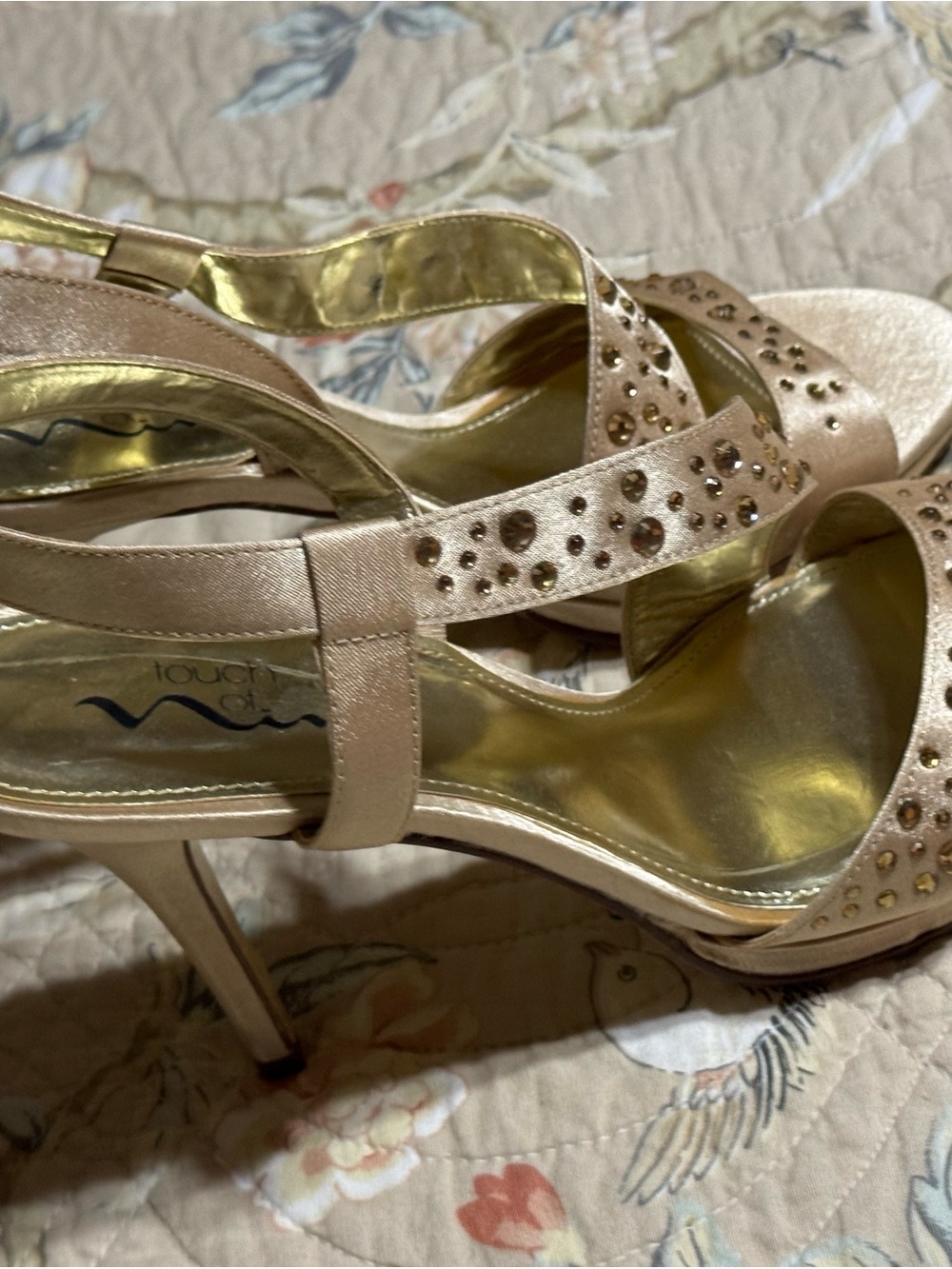 Nina Blush Pink Satin Heeled Sandals with Rhinestones